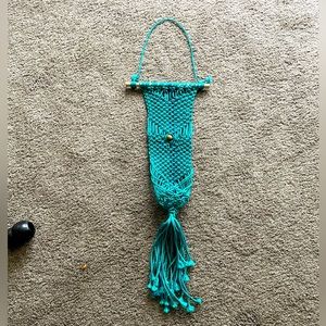 Teal Macrame Hanging Plant Holder
